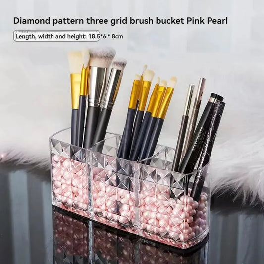 Caja de almacenamiento de cosméticos con espejo y diseño de diamante – Organizador de baño para pintalabios, maquillaje, cuidado de la piel y accesorios de belleza