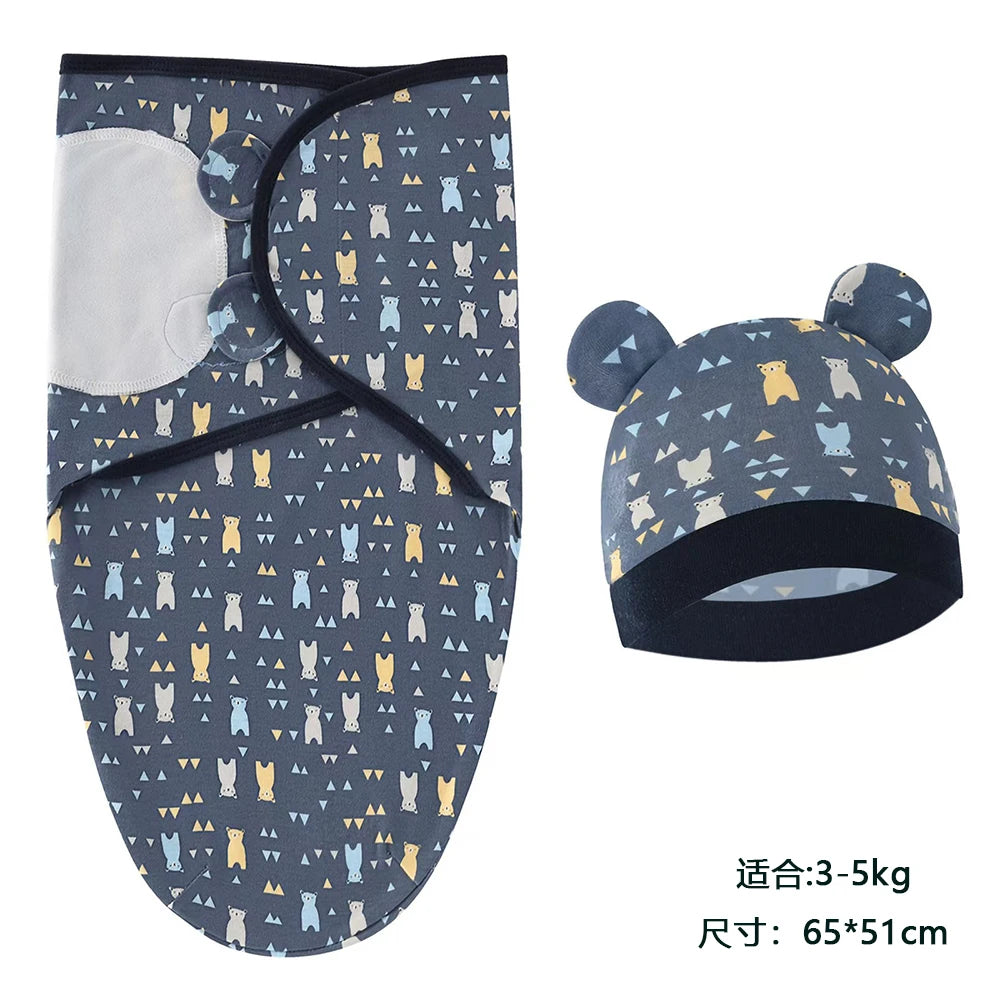 Manta Envolvente y Gorro para Recién Nacido – Envoltorio Suave de Algodón para Bebés de 0 a 6 Meses