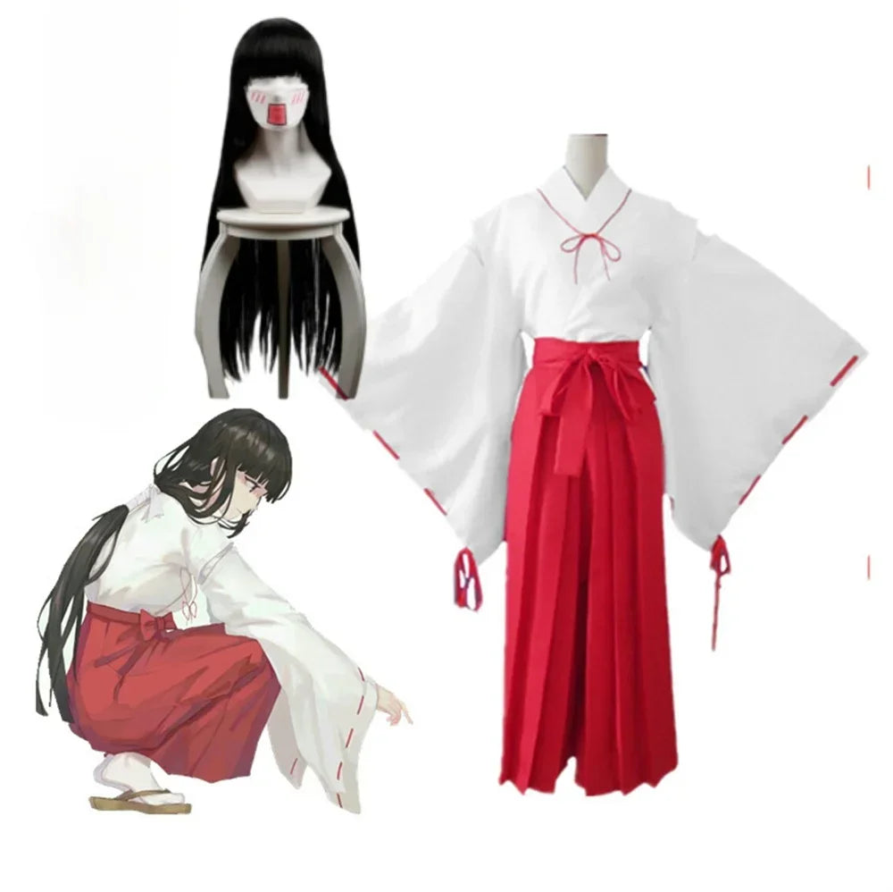 Inuyasha Cosplay Costume Set – Kagome / Kikyo Kimono Outfit with Wig & Shoes (Unisex Halloween Costume)