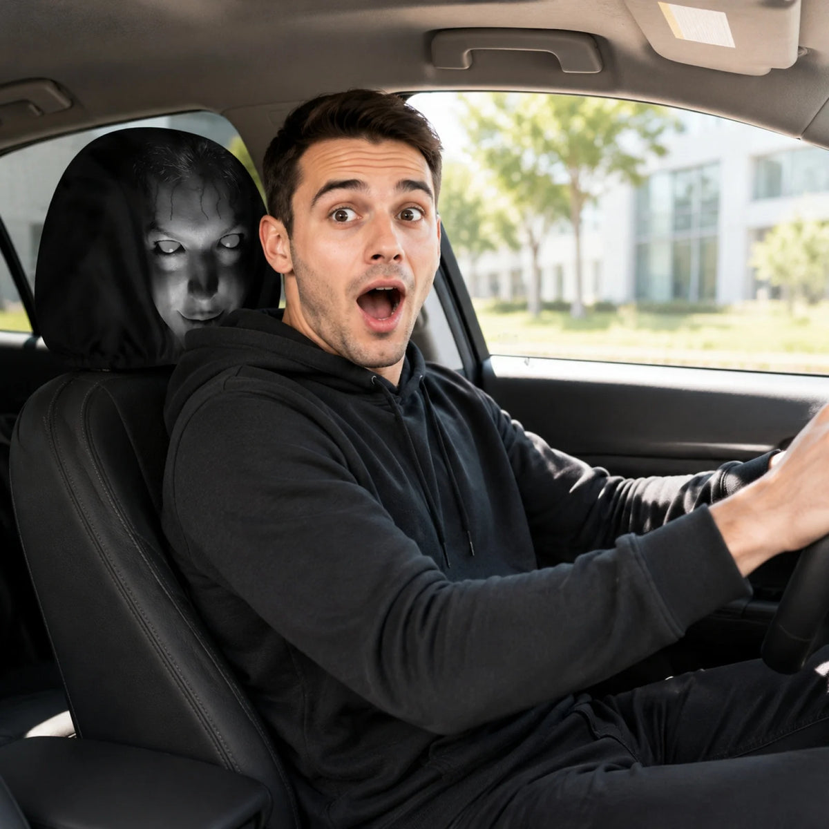 2026 Halloween Car Headrest Covers – Funny Cartoon Seat Headrest Protectors for Front Car Seats, Spooky Auto Interior Decoration