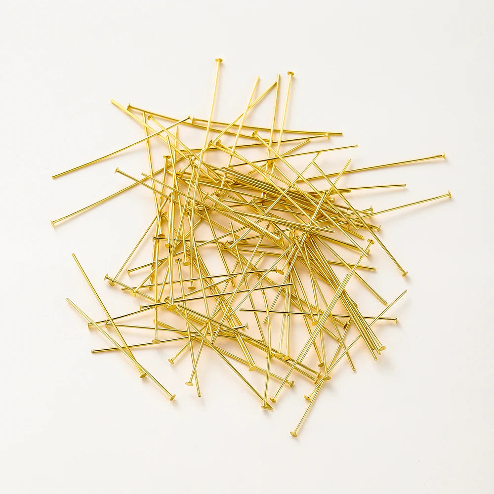 100-Piece 14K & 18K Gold Plated Brass Head Pins Set (16–50mm) – Ball, Flat & Eye Pins for DIY Jewelry Making & Crafts