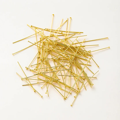 100-Piece 14K & 18K Gold Plated Brass Head Pins Set (16–50mm) – Ball, Flat & Eye Pins for DIY Jewelry Making & Crafts