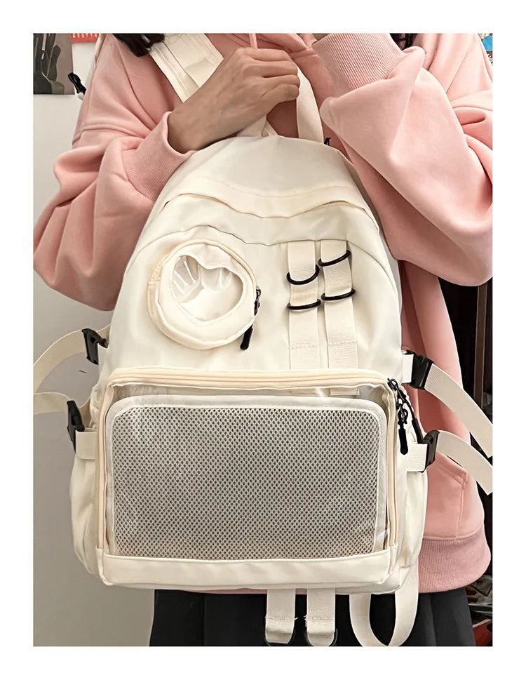 Mochila Ita Kawaii Estilo Collage – Mochila Escolar Transparente con Bolsillo en Forma de Corazón para Adolescentes, Mochila de Moda Japonesa JK, Mochila para Laptop para Mujeres, Bolso de Hombro para Estudiantes Estilo Harajuku 2024