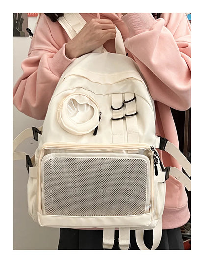 Mochila Ita Kawaii Estilo Collage – Mochila Escolar Transparente con Bolsillo en Forma de Corazón para Adolescentes, Mochila de Moda Japonesa JK, Mochila para Laptop para Mujeres, Bolso de Hombro para Estudiantes Estilo Harajuku 2024