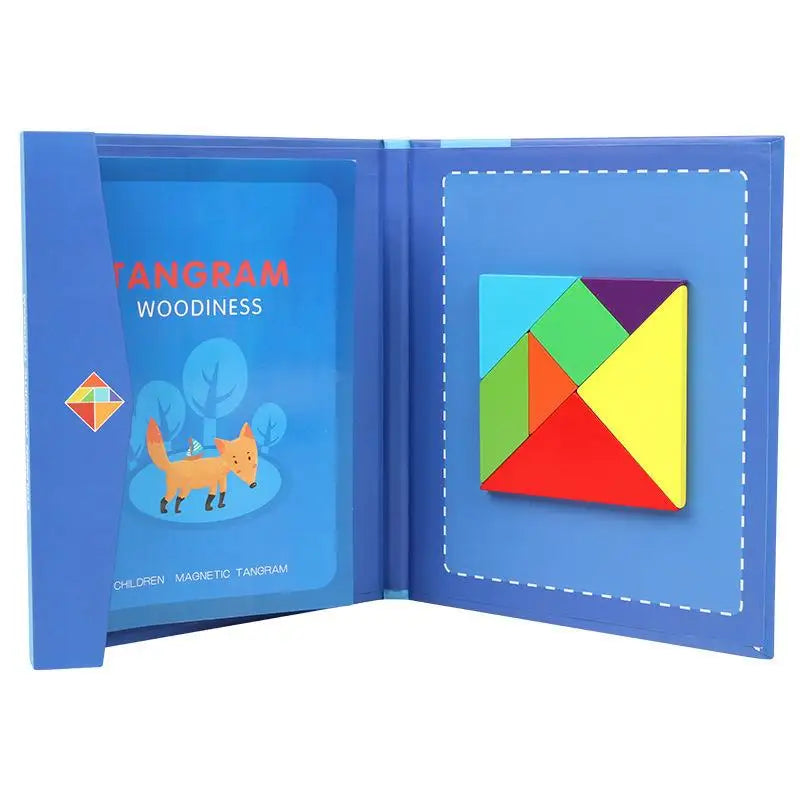 Libro magnético de tangram de madera – Juguete educativo Montessori, rompecabezas portátil para niños, infantes y desarrollo de inteligencia temprana