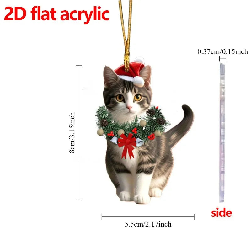 Cute Cat 2D Acrylic Christmas Pendant – Flat Hanging Ornament for Xmas Tree, Holiday Party & Festive Home Decor