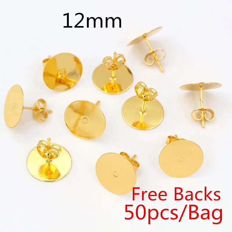 Clous de boucles d'oreilles en acier inoxydable doré, 50 à 100 pièces, avec attaches – Tiges de base vierges pour la fabrication de bijoux et boucles d'oreilles DIY