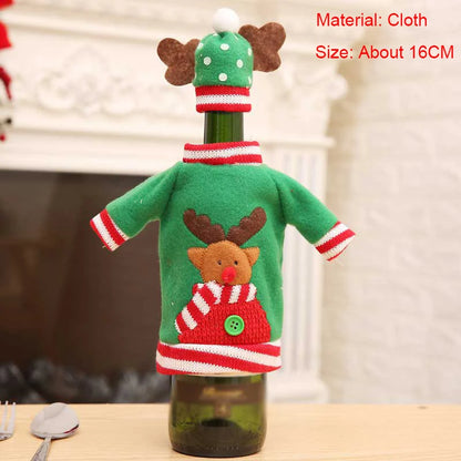 Christmas Wine Bottle Cover Set – Red Dress Wine Bottle Bag for Xmas, New Year Gifts, Navidad Party & Dinner Table Decor