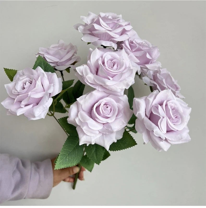 Ramo de rosas de diamantes de 9 cabezas – Rosas artificiales sintéticas con detalles de diamantes brillantes, arreglo floral realista para boda, decoración del hogar, sala de estar y regalo
