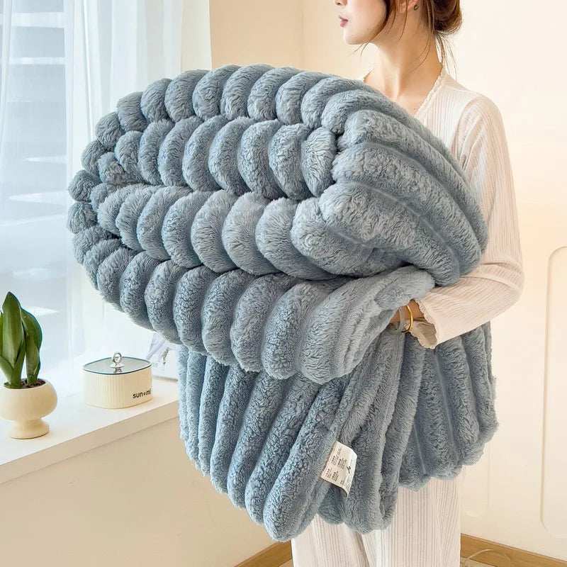 Manta Suave de Felpa de Conejo Artificial – Manta Gruesa Cálida para Sofá, Cama y Confort Otoñal