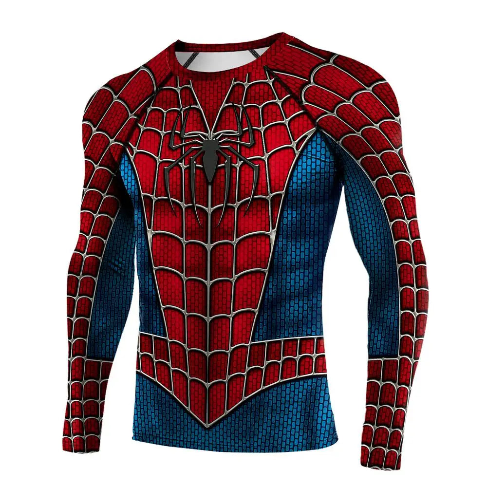 Spider-Inspired Superhero Compression Shirt for Men – Red Blue Long Sleeve Cosplay Workout Performance Top