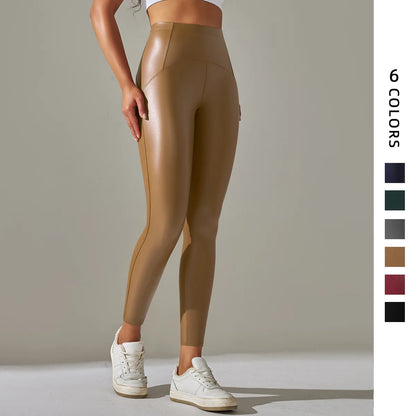 6 Color Autumn Winter Thin Velvet PU Leather Leggings Women High Elastic Waist Trousers Sexy Slimming Pants