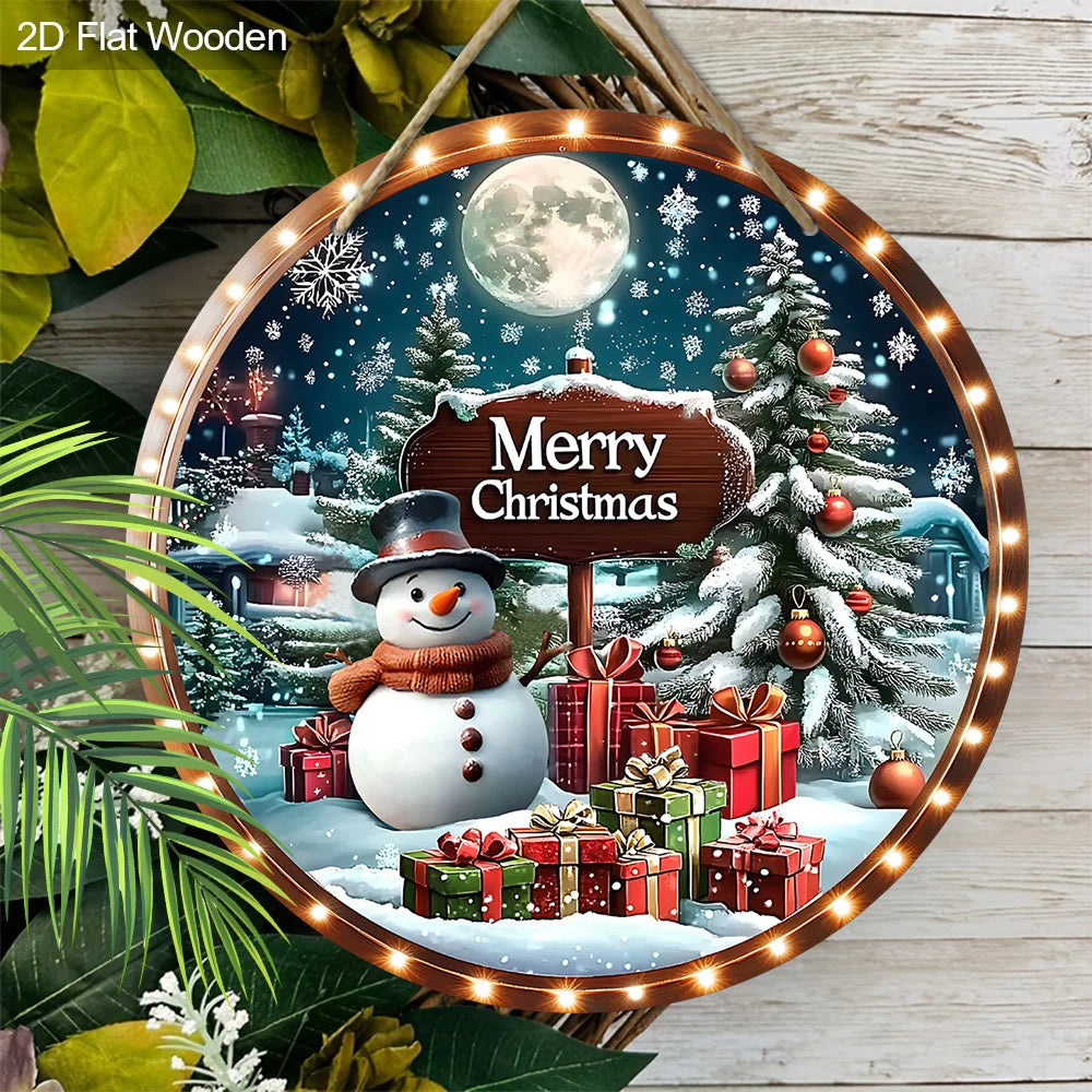 2D Wooden Christmas Pendant – Snowman with Gifts & Flashing Lights Design for Xmas Tree, Home & Holiday Decor