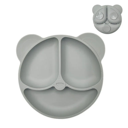 Assiette à ventouse en silicone pour bébé – Assiette repas sourire pour tout-petits avec compartiments, vaisselle pour enfants sans BPA