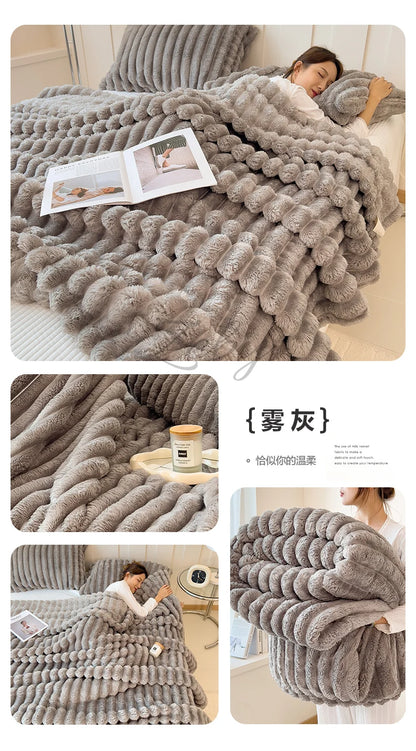 Manta Suave de Felpa de Conejo Artificial – Manta Gruesa Cálida para Sofá, Cama y Confort Otoñal