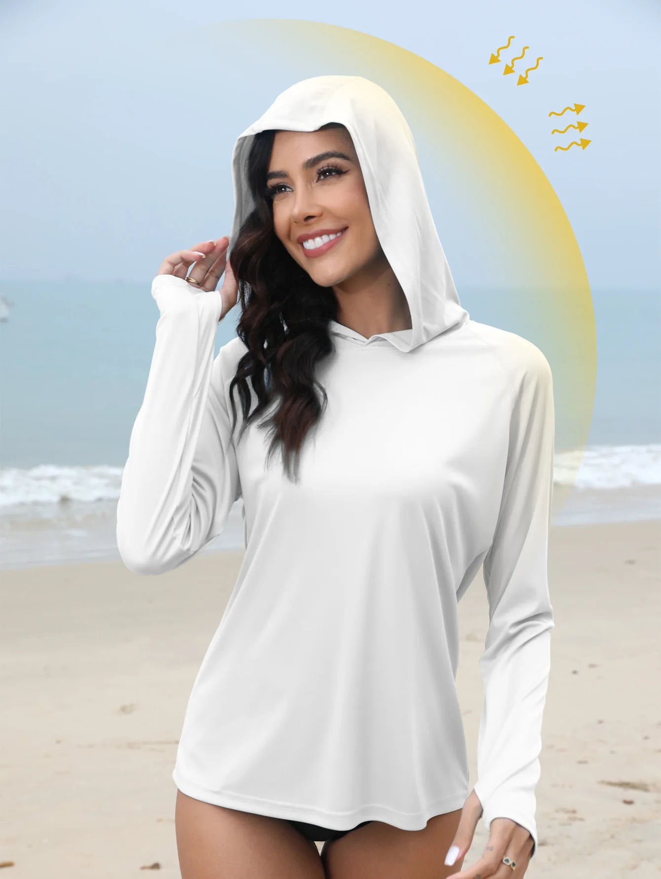 Women’s Sunscreen Hoodie T-Shirt Thumb Hole Hidden Ponytail Hole Outdoor Running Fitness Sport Top
