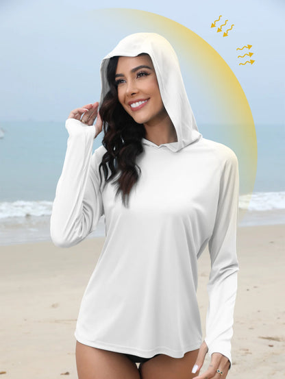 Women’s Sunscreen Hoodie T-Shirt Thumb Hole Hidden Ponytail Hole Outdoor Running Fitness Sport Top