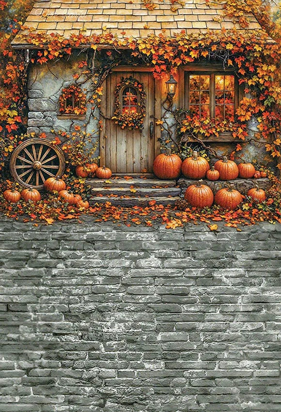 Mehofond Autumn Rustic Barn Photography Backdrop – Pumpkin Harvest Maple Leaf Background for Kids’ Birthday, Portraits, Photo Studio & Party Decor