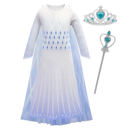 Vestido de cosplay para niñas de Reina de las Nieves – Disfraz de princesa con estampado de copo de nieve para fiesta de cumpleaños, carnaval y actuación en el escenario