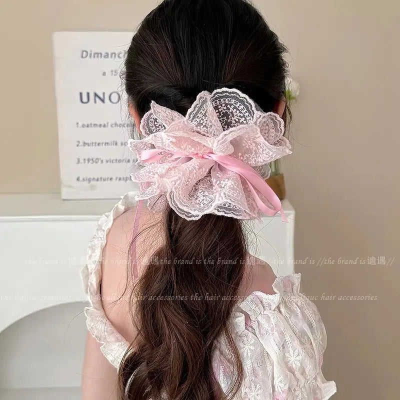 Korean Dot Satin Scrunchies – White & Black Silk Elastic Hair Ties for Women & Girls | Fashion Ponytail Hair Accessories