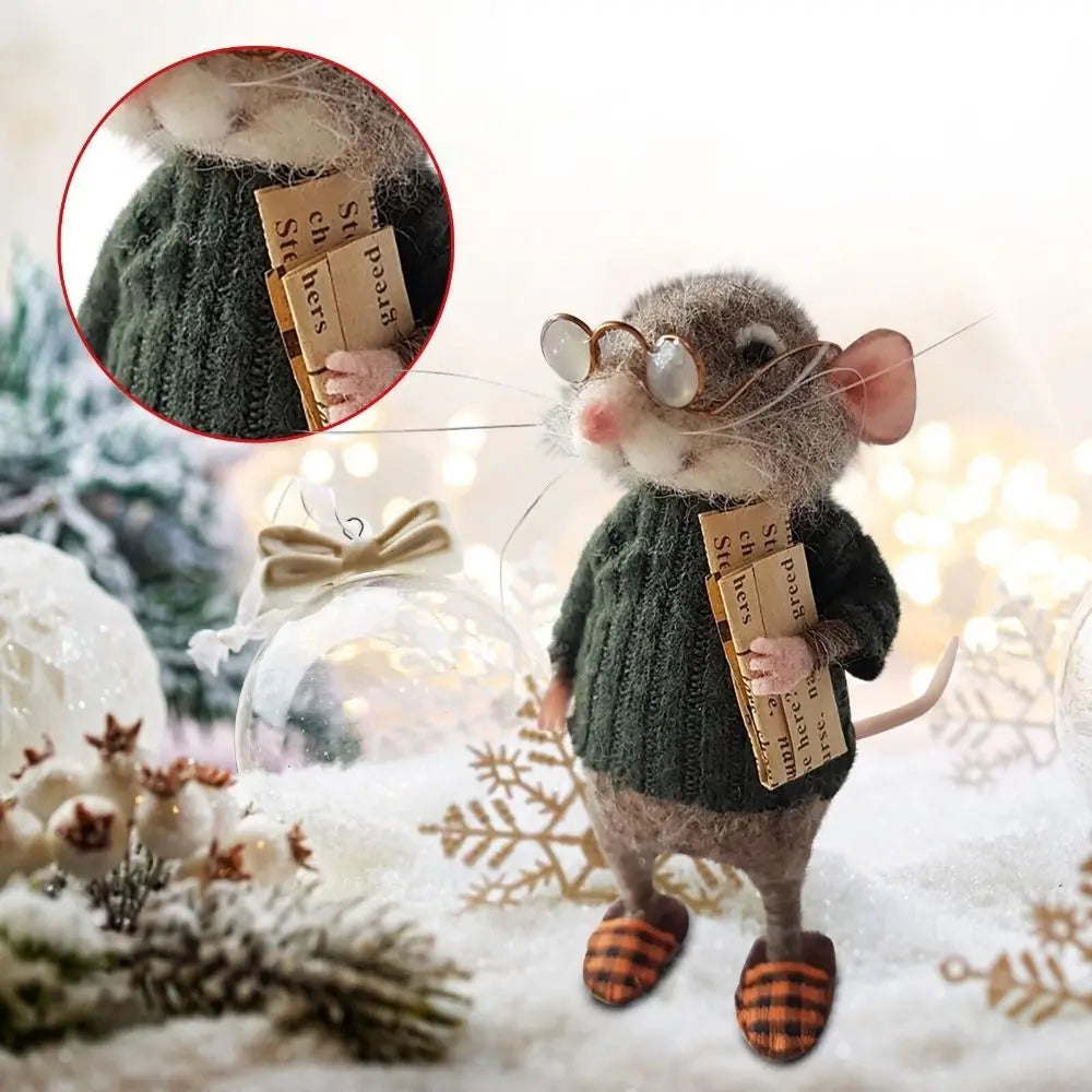 Needle Felted Mouse Christmas Ornament – Cute Wool Felt Mouse Hanging Decoration, Handmade Craft Decor for Christmas Tree & Home