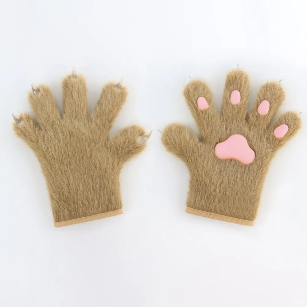Cute Cartoon Cat Paw Gloves – Thick Furry Warm Mittens, Puppy Claw Cosplay Props for Parties, Costumes & Anime Events