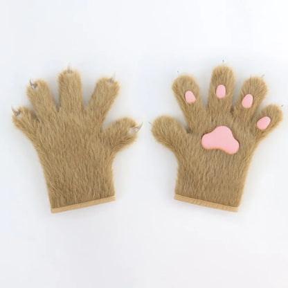 Cute Cartoon Cat Paw Gloves – Thick Furry Warm Mittens, Puppy Claw Cosplay Props for Parties, Costumes & Anime Events