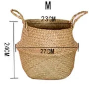 Panier en osier tressé en algues marines, pot de fleurs suspendu en rotin – Panier de rangement tressé naturel pour la lessive, les plantes, l'organisation de la maison et la décoration suspendue WF1015