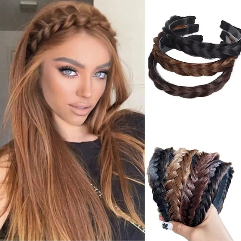 Diadema Bohemio Trenzado Sintético para Mujer Banda de Pelo Elástica para Fiestas y Cosplay