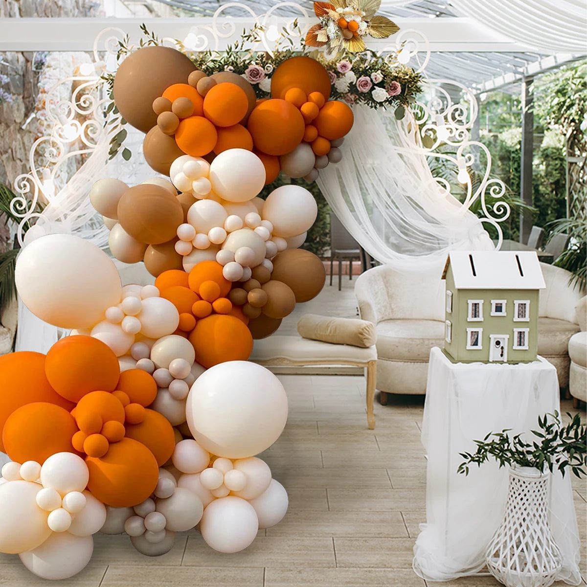 Matte Orange, Yellow, White & Gold Balloon Garland Arch Kit – Wedding, Baby Shower, 1st Birthday & Party Decorations