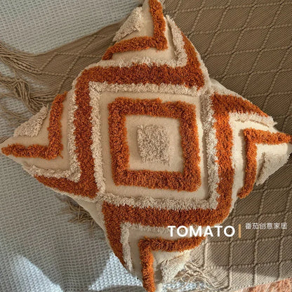 Boho Embroidered Throw Pillow Cover - Geometric Tassel Cushion Cover for Sofa, Living Room & Home Decor