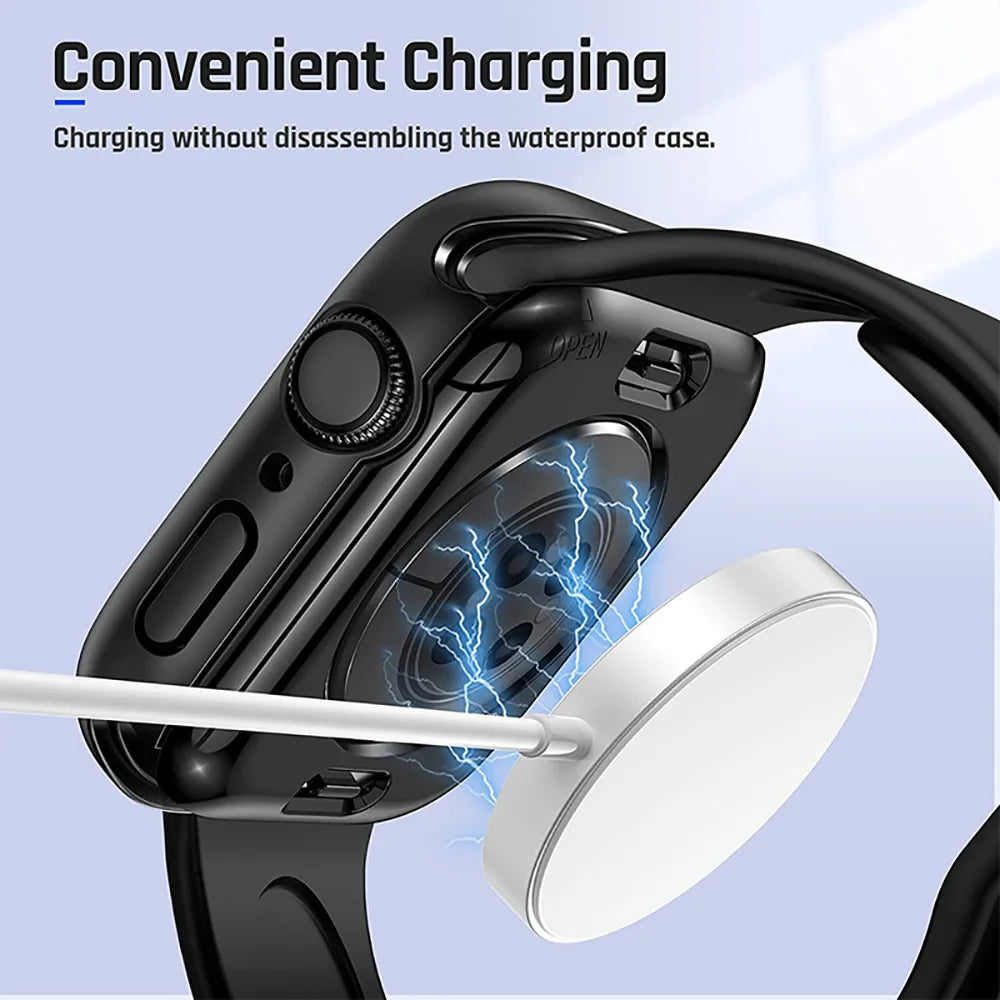 Funda con protector de pantalla de cristal templado para Apple Watch Series 10, 9, 8, 7, 6, SE y 5 (38 mm-46 mm) – Cubierta protectora completa 2 en 1