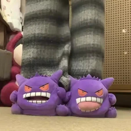 Chaussons en peluche Gengar Pokémon – Chaussures d'intérieur d'hiver chaudes antidérapantes au design de langue amusant de dessin animé