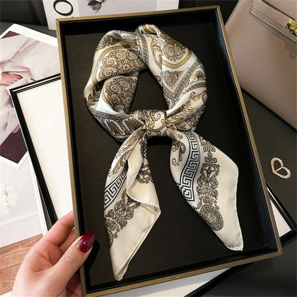 70x70CM Foulard en soie imprimé pour femme – Châle Pashmina carré tendance, tour de cou de luxe, bandeau et bandana décoratif
