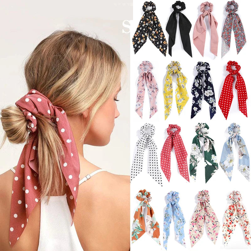 Korean Dots Scrunchie Hair Tie – Long Scarf Ponytail Elastic Hair Band for Women | Sweet Fashion Hair Accessories
