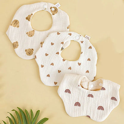 3PCS Pure Cotton Baby Gauze Towels – Soft Breathable Drool Bibs & Saliva Wipes for Newborns