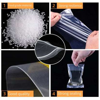 100/200 bolsas transparentes con cierre de cremallera – Bolsas de plástico gruesas resellables para alimentos, joyas, organización de cocina, almacenamiento de artículos pequeños y suministros de embalaje