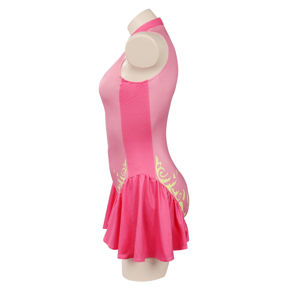 Princess Peach Cosplay Costume – Pink Fantasy Dress Set with Crown (Adult Women Halloween/Carnival Party Outfit, Includes Swimsuit Style Disguise)