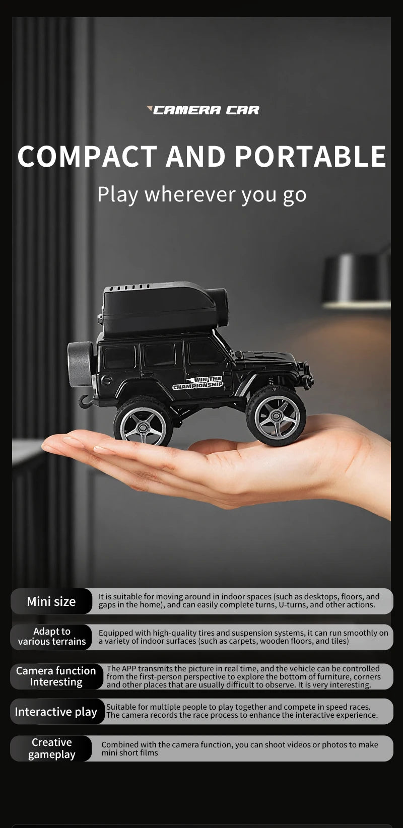 1:64 Mini RC Car with Camera – 2.4G Remote Control Racing Stunt Car with WiFi App Control for Kids
