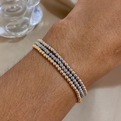 Pulsera de cuentas de acero inoxidable Greatera – Pulsera de cadena elástica tricolor bañada en oro de 3/4 mm para mujer | Regalo de joyería de moda impermeable