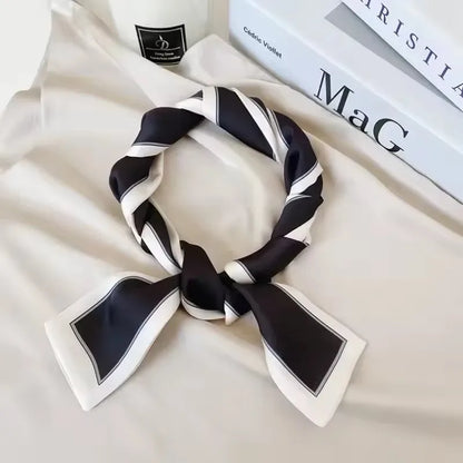 Khaki Nude Silk Scarf Hair Band – Vintage Satin Ribbon Bow Hair Accessory for Women | Elegant Fashion Hair Tie