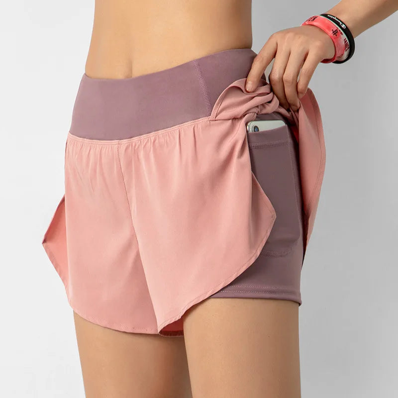 Women’s Sport Running Shorts Double Layer Yoga Gym Fitness Jogging Training Summer Short Pants