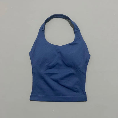 HISTELLO Women’s Seamless Longline Halter Sports Top – Built-in Bra with Removable Cups Yoga & Gym Tank Activewear
