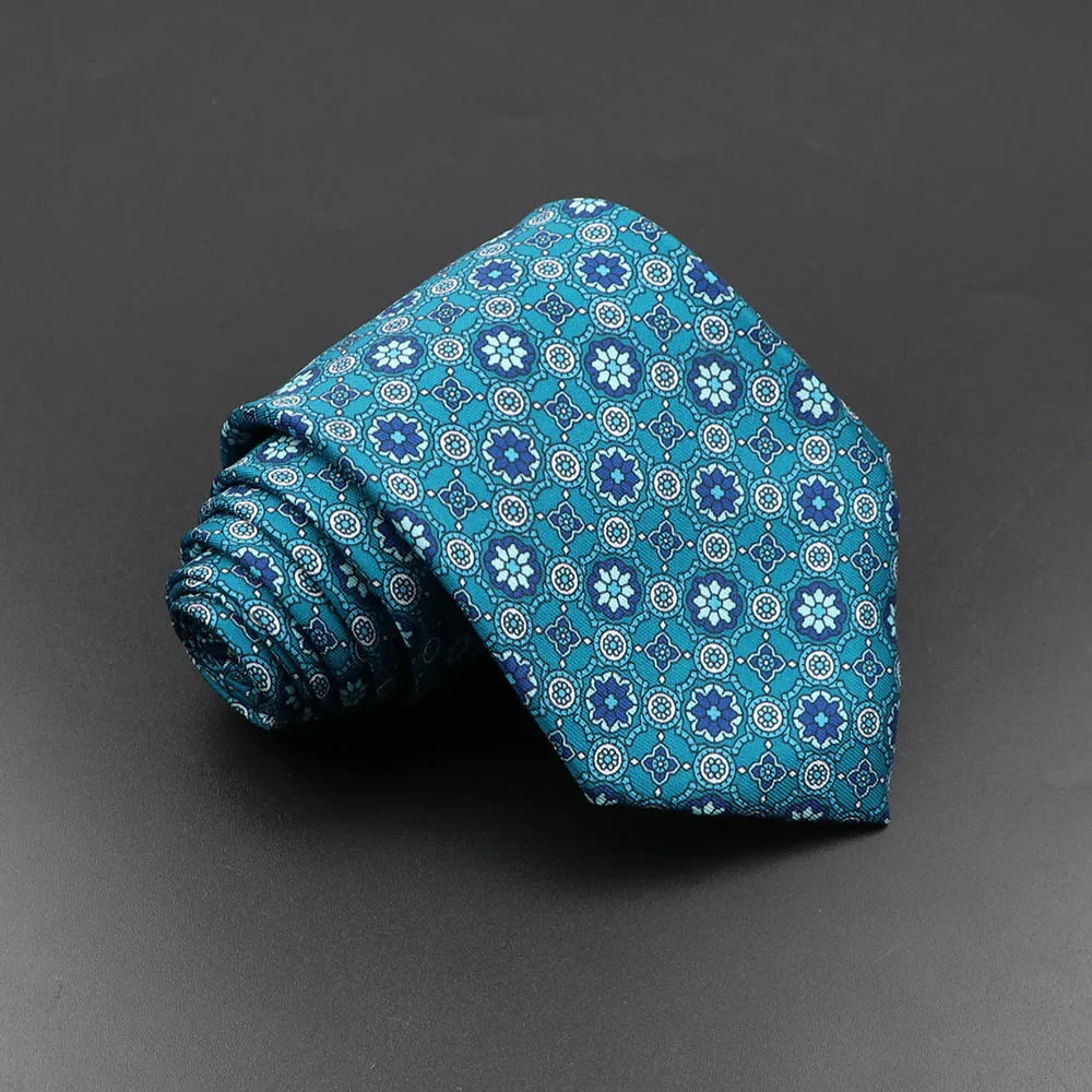 Men's 7.5cm Soft Silk Necktie – Floral & Dot Pattern Tie for Weddings, Business, Parties & Formal Wear