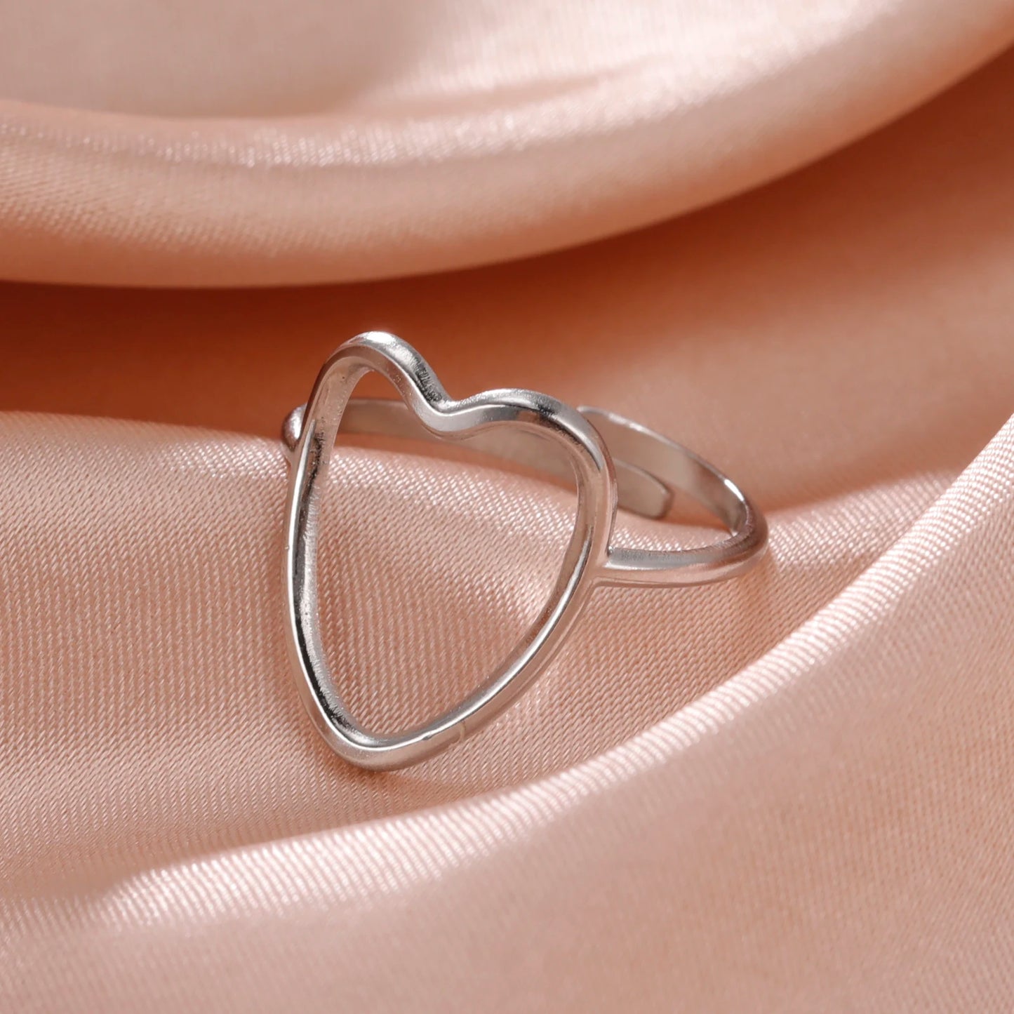 Bague Skyrim en acier inoxydable cœur géométrique pour femme, réglable, ouverte, pour fête, esthétique
