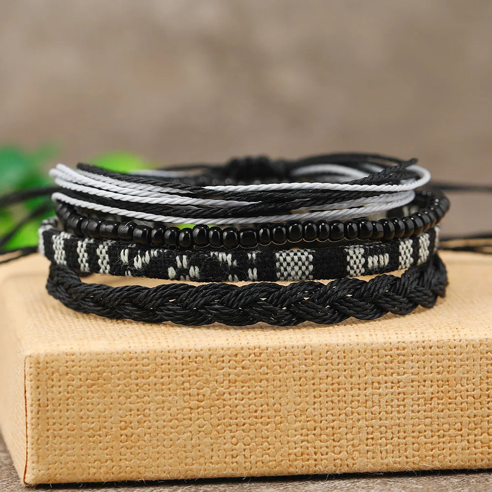 4/24 Piece Boho Surfer Bracelets & Anklets Set – Colorful Braided Rope String Jewelry for Summer Beach Fashion