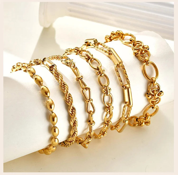 Pulsera de cadena de eslabones gruesos de acero inoxidable – Bañado en oro, pulsera de capas para mujer | Joyería de moda impermeable y de tendencia