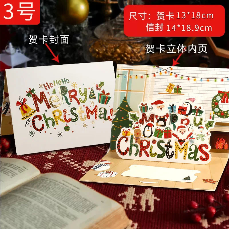 3D Santa Christmas Greeting Card – Folding Merry Christmas Best Wishes Card, Xmas Gift, New Year Blessing & Thank You Postcard