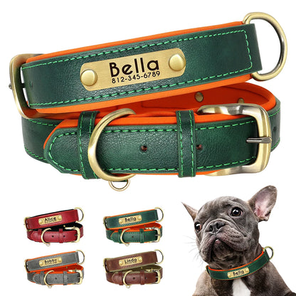 Collar de perro de piel sintética personalizado con placa de identificación grabada gratuita – Collar ajustable suave acolchado para perros pequeños, medianos y grandes
