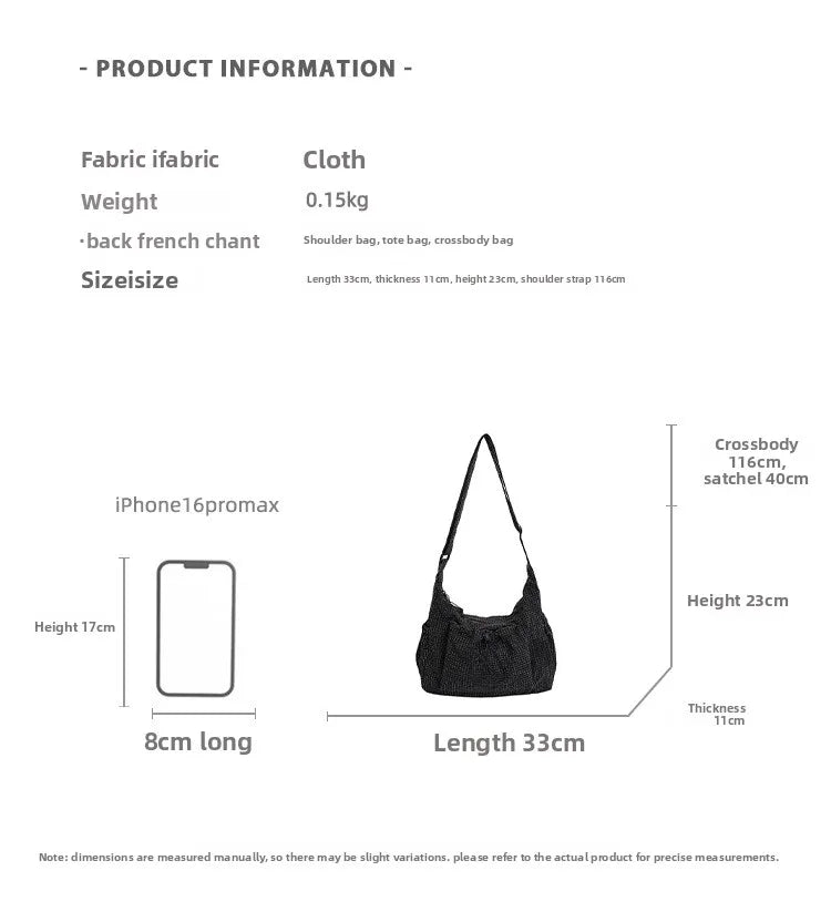 Bolso de hombro de nailon estilo coreano – Bolso tote sencillo a cuadros con cremallera y diseño de nube plisada con cordón ajustable, bandolera de moda para mujer, bolso de mano casual para el día a día